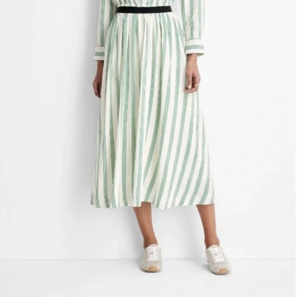 💚 High-Rise Full Lining Midi A-Line Skirt - Future Collective Green Stripe - S